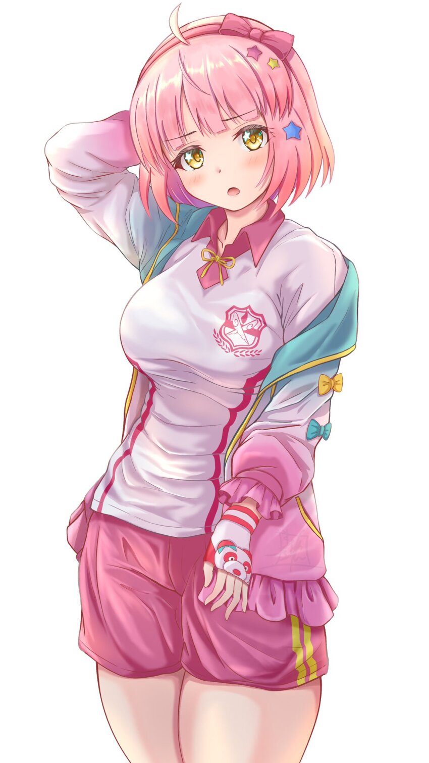 1girl, bow, bow_hairband, chieru_(princess_connect!), chieru_(school_festival)_(princess_connect!), gradient_clothes, gradient_jacket, gym_shirt