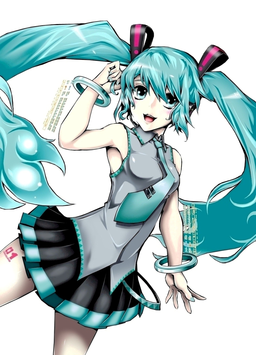 1girl, aqua_eyes, aqua_hair, armpits, bracelet, female_focus, hatsune_miku, headset