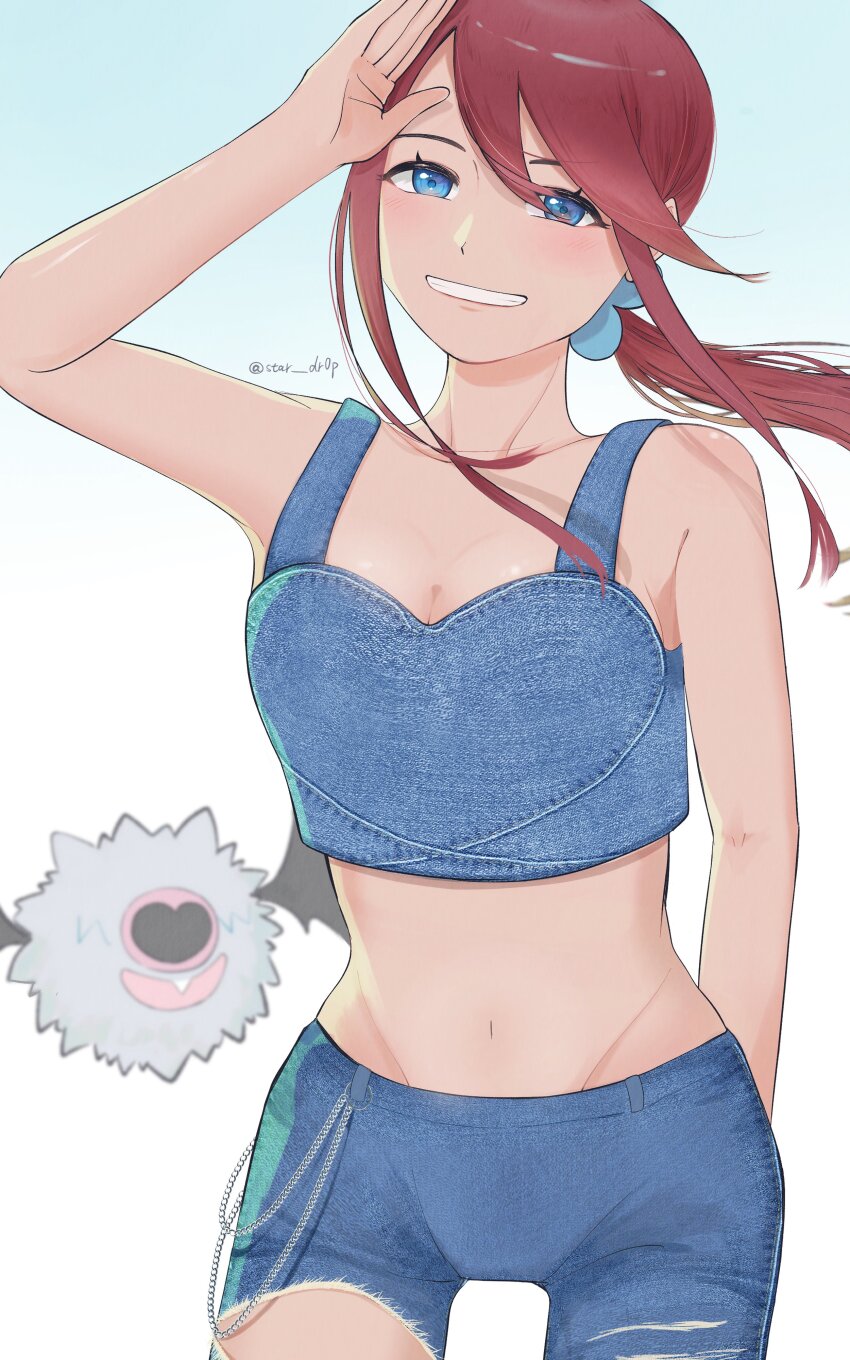 1girl, absurdres, alternate_costume, alternate_hairstyle, arm_behind_back, bare_arms, bare_shoulders, blue_eyes
