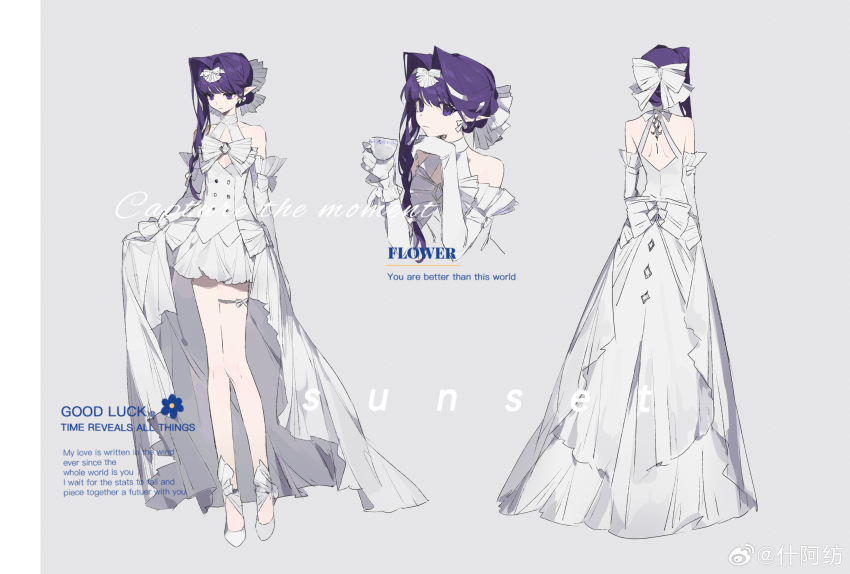 1girl, absurdres, arm_bow, back_bow, back_cutout, bare_legs, bow, bow_earrings