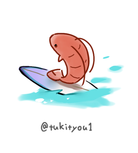 animal, animal_focus, animalization, commentary_request, lowres, no_humans, shrimp, surfing