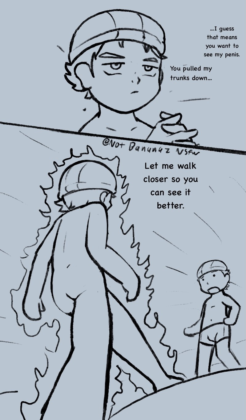 2boys, 2koma, aoyama-kun_(penguin_highway), ass, back, bare_legs, child, closed_mouth