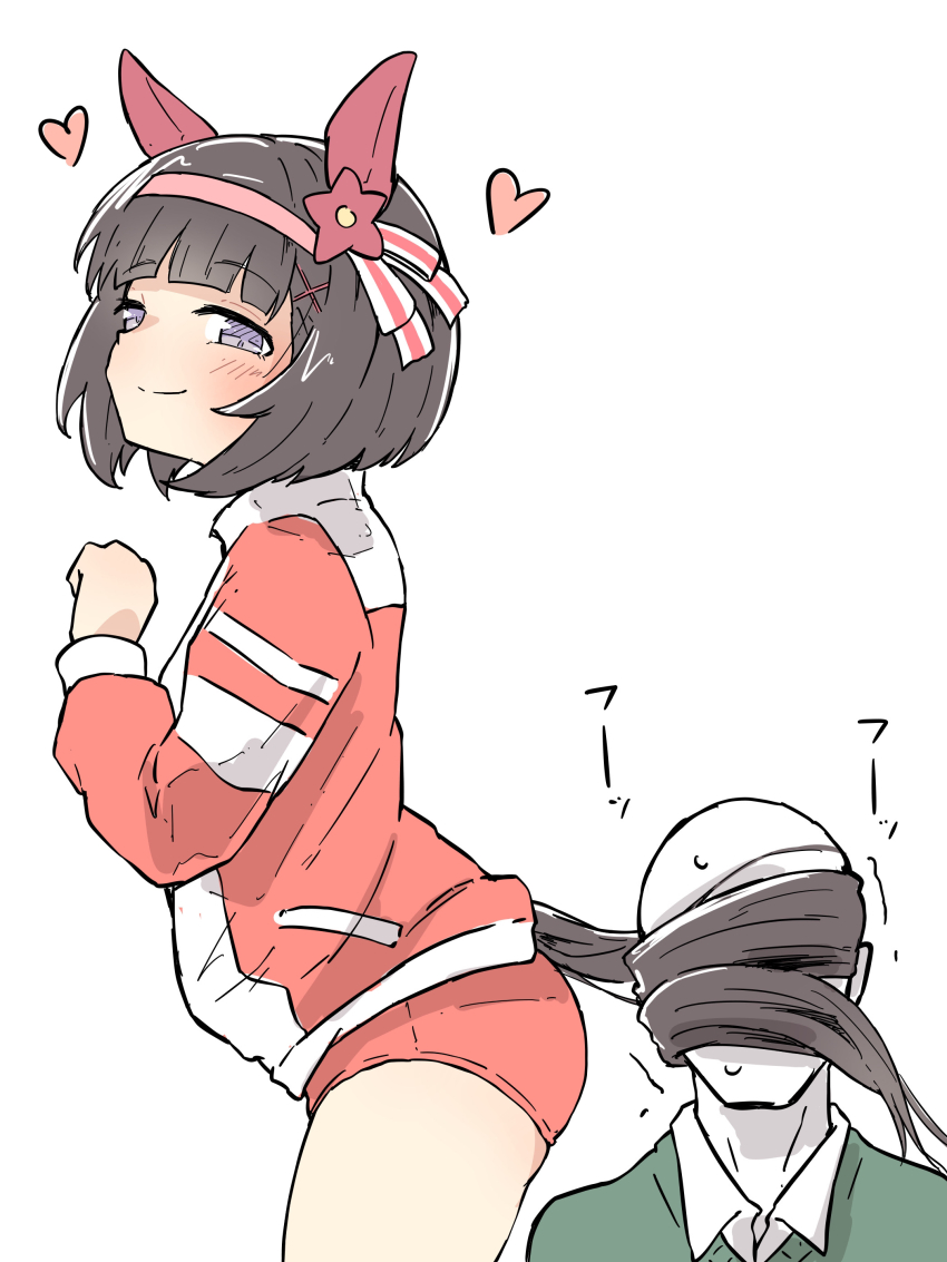 1boy, 1girl, absurdres, ass, black_hair, blush, breasts, buruma