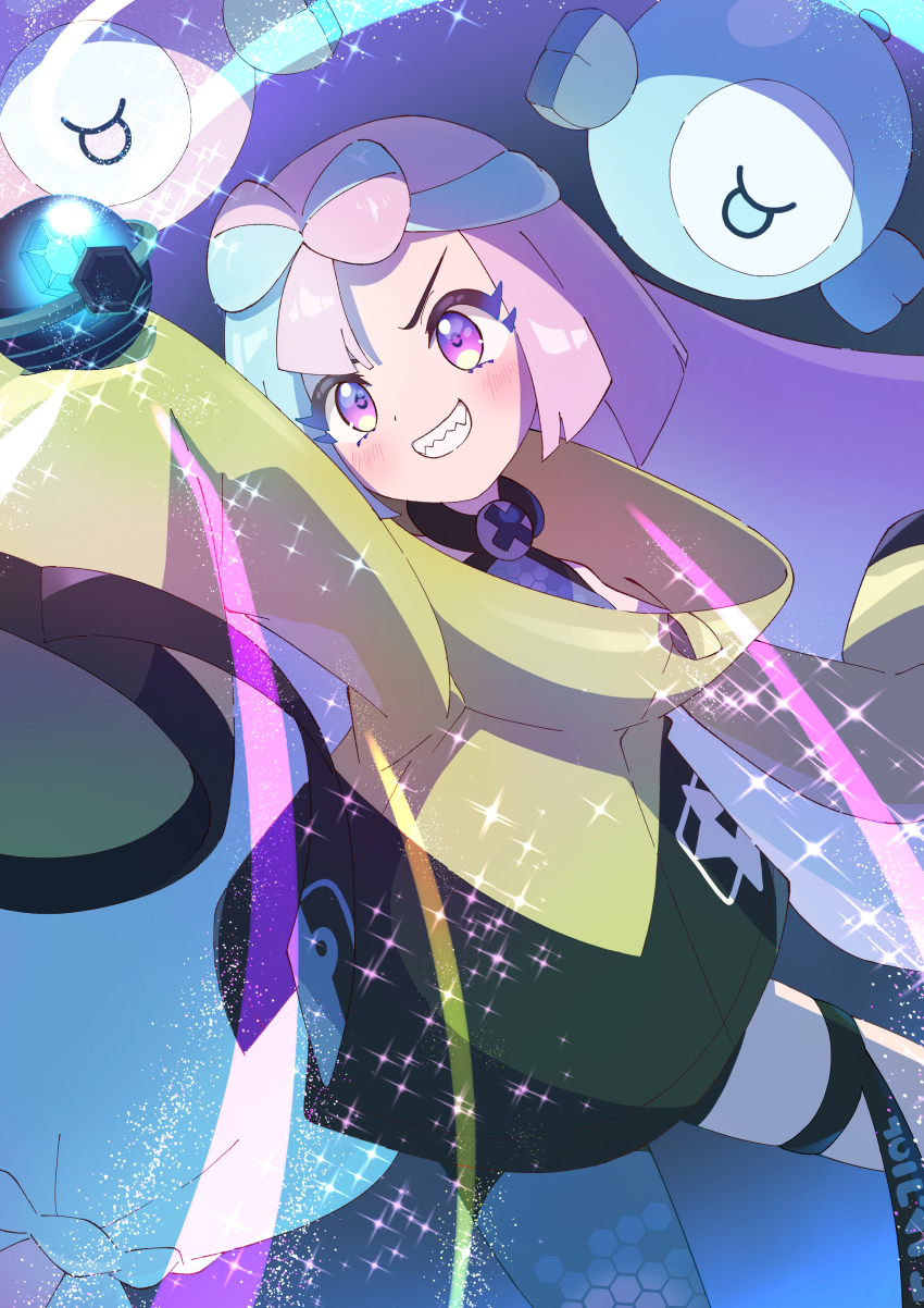 absurdres, bow-shaped_hair, character_hair_ornament, grey_pantyhose, hair_ornament, hexagon_print, highres, holding