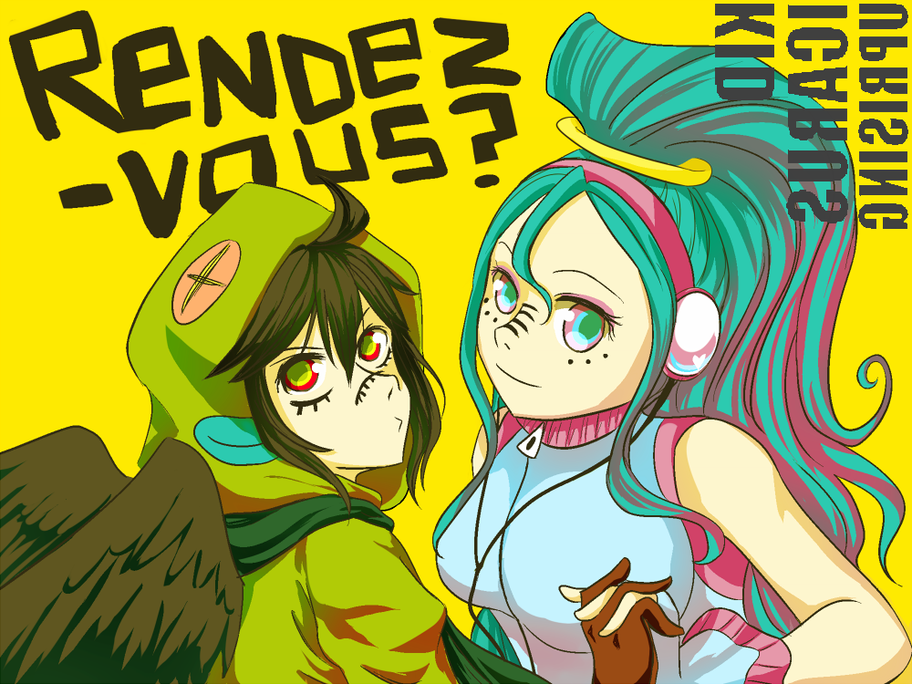 1boy, 1girl, amazon_pandora, angel, angel_wings, black_hair, blue_hair, brown_gloves