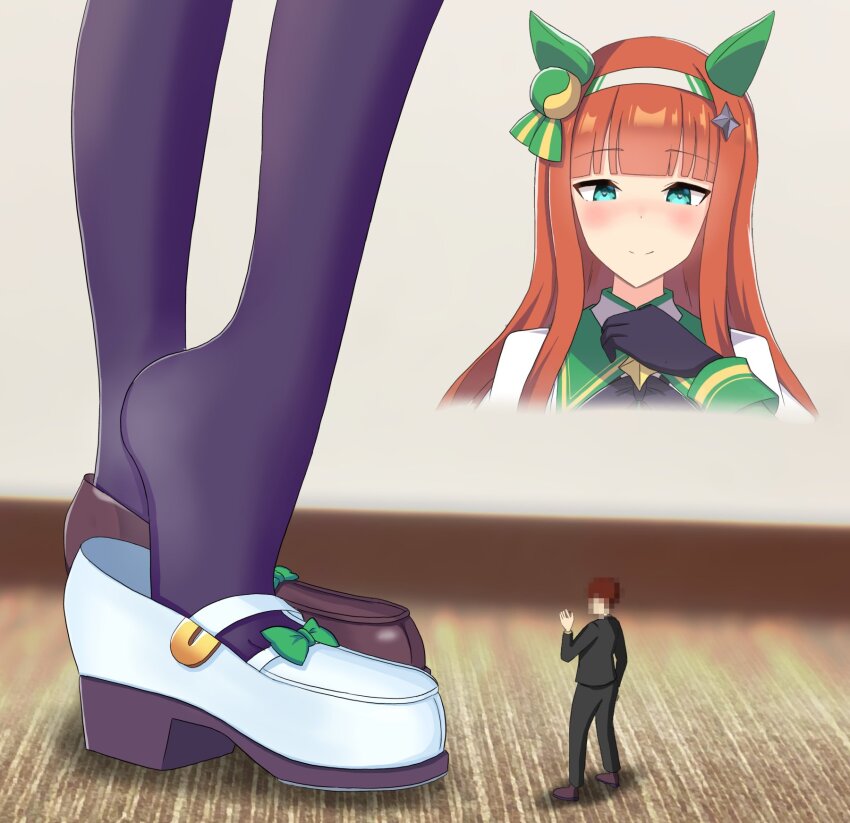 1boy, 1girl, animal_ears, black_gloves, blunt_bangs, blush, censored, censored_identity