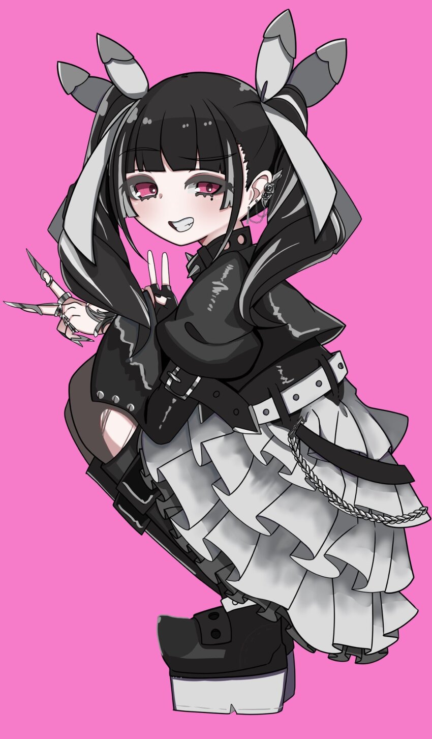 1girl, b_ub6, black_choker, black_footwear, black_gloves, black_hair, black_jacket, black_thighhighs