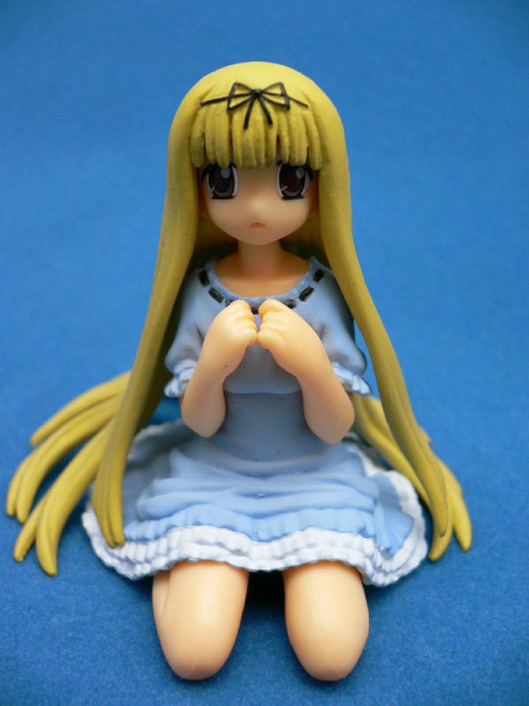 00s, 1boy, blonde_hair, brown_eyes, figure, kneeling, mahoraba, male_focus