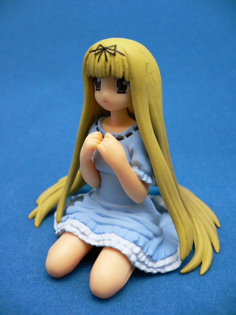 00s, 1boy, blonde_hair, brown_eyes, figure, kneeling, mahoraba, male_focus