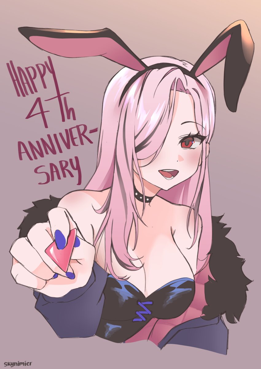 1girl, absurdres, animal_ears, anniversary, artist_name, black_choker, black_hairband, black_jacket