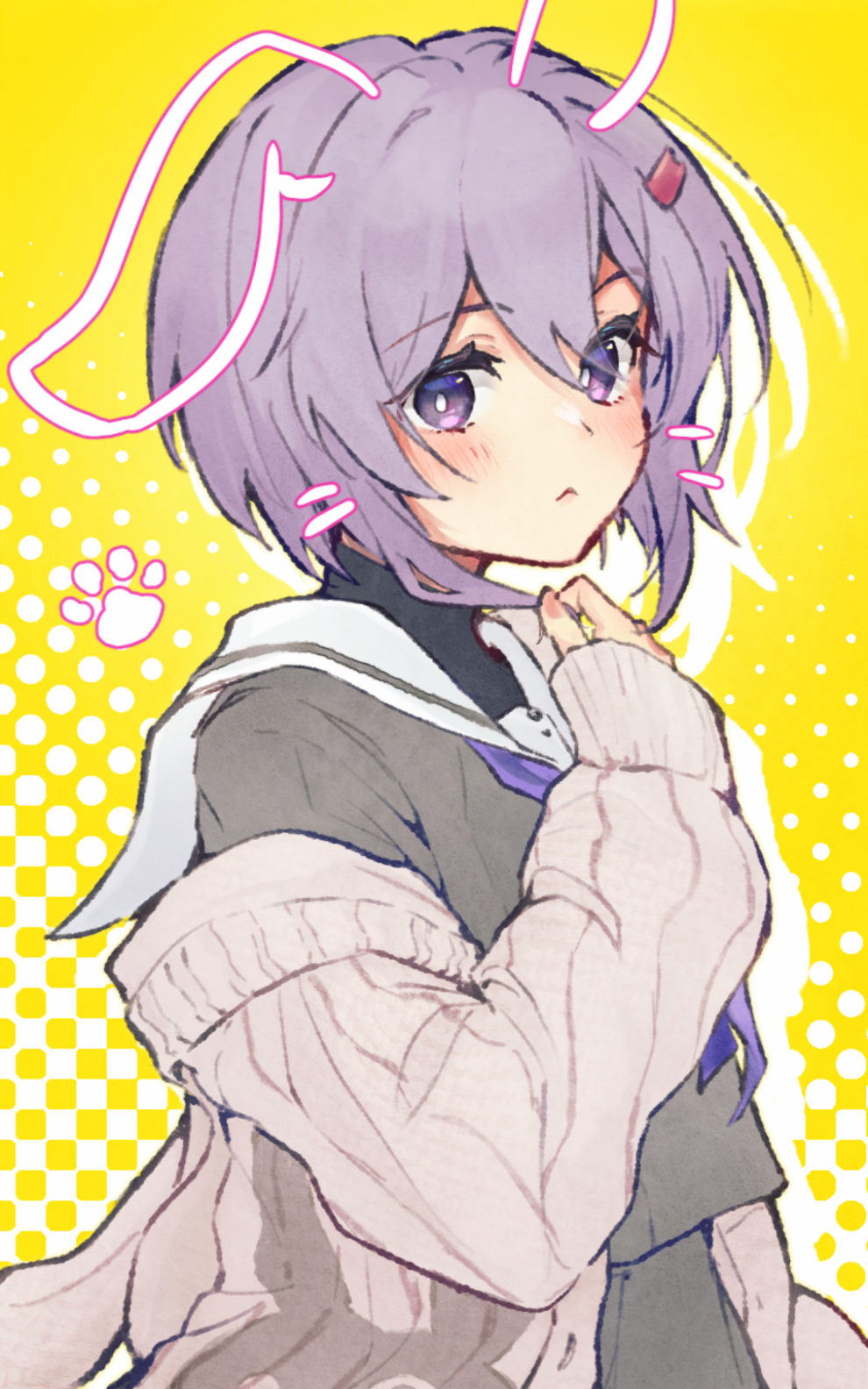 1girl, :<, a.i._voice, animal_ears, blush, bright_pupils, brown_cardigan, cardigan