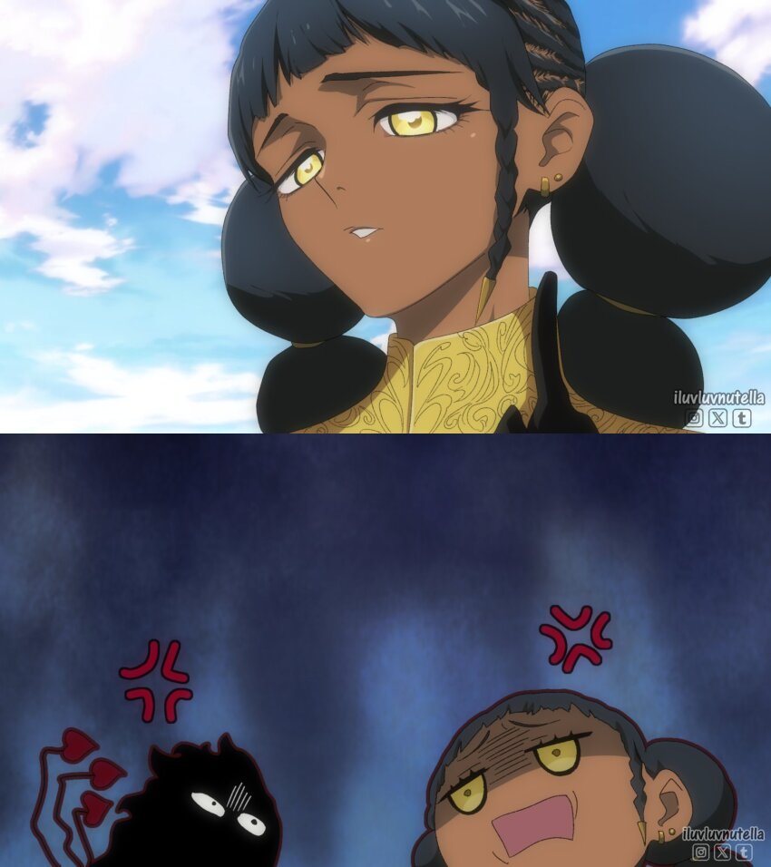 anger_vein, cloud, colorized, dark-skinned_female, dark_skin, desscaras, double_bun, earrings