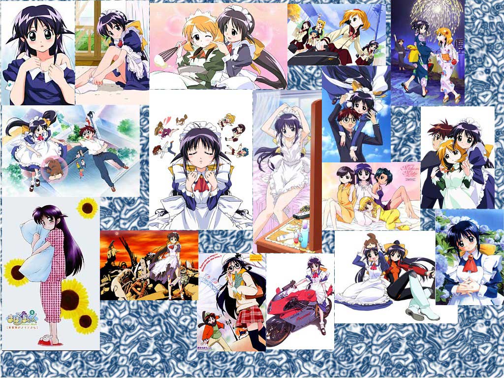 andou_mahoro, andou_minawa, blonde_hair, blue_hair, brown_hair, glasses, green_eyes, gun