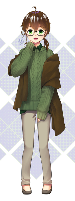 1boy, ahoge, akaboshi_imoko, androgynous, brown_hair, character_request, full_body, glasses