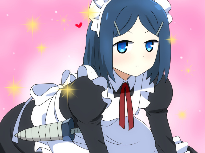 1girl, apron, black_dress, blue_eyes, clay_(dungeon_people), dress, dungeon_people, hair_ornament