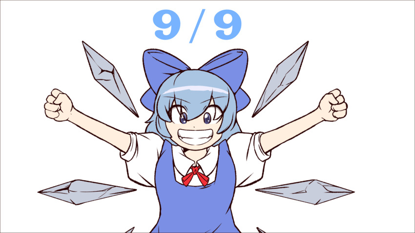 1girl, animated, animated_gif, arms_up, blue_bow, blue_dress, blue_eyes, blue_hair