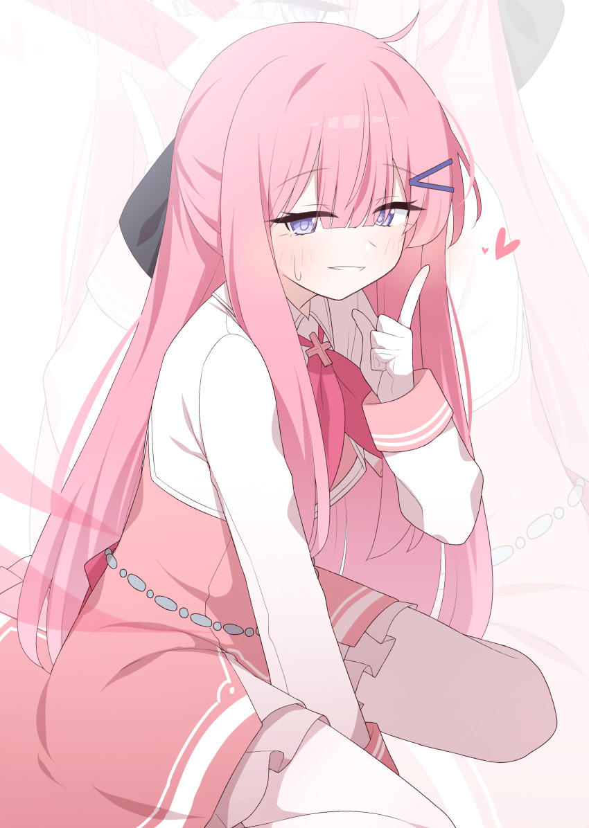 absurdres, between_legs, black_survival, charlotte_(black_survival), eternal_return:_black_survival, grey_ribbon, hagoonha, hair_between_eyes