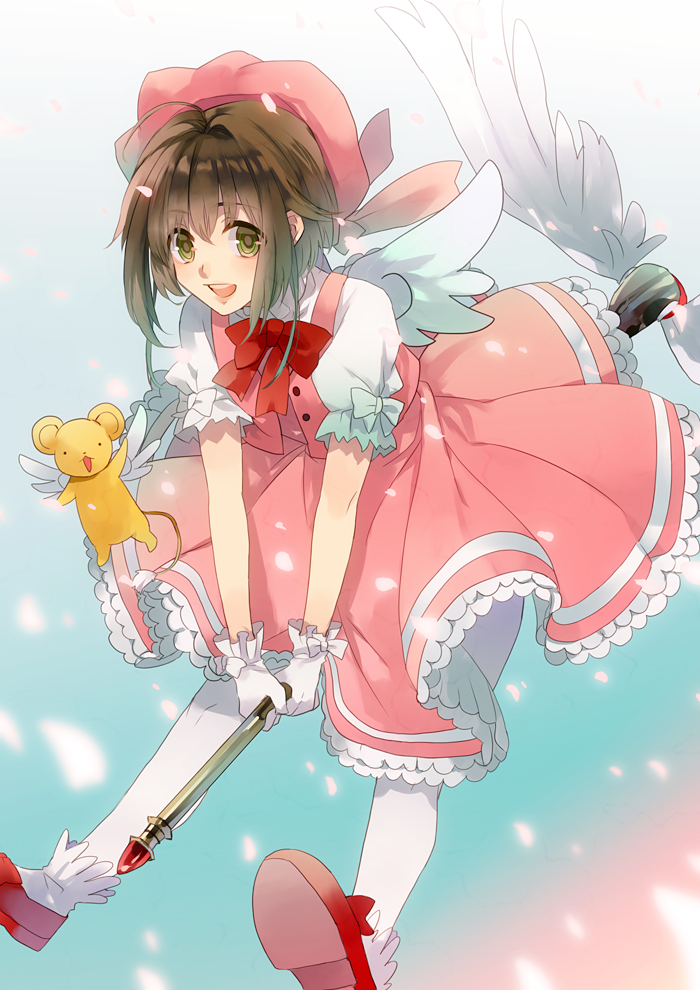 1990s_(style), 1girl, 88_(kimidori_midori), bad_id, bad_pixiv_id, bow, brown_hair, cardcaptor_sakura