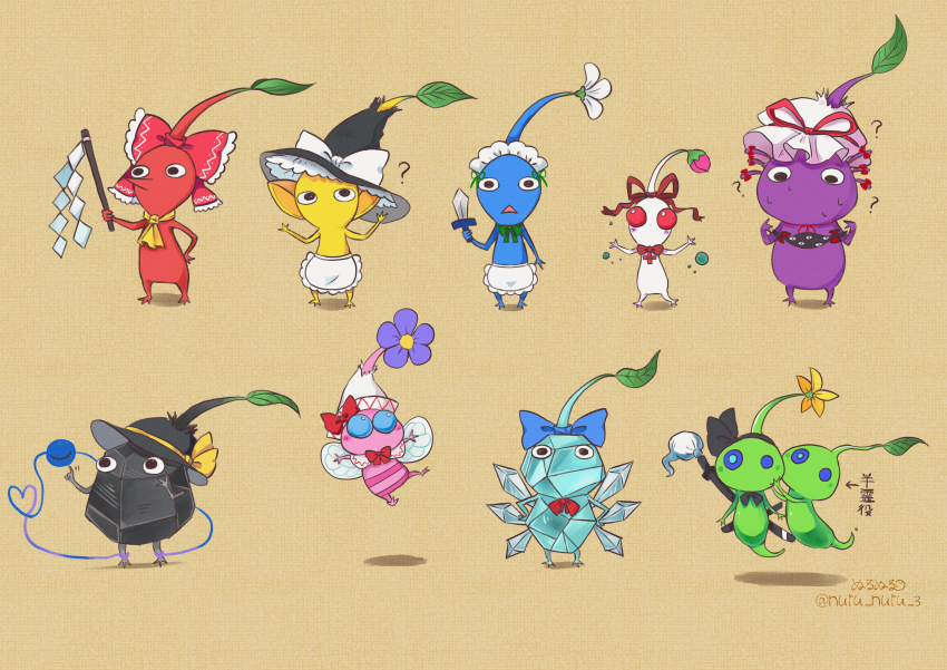 ?, absurdres, apron, ascot, black_hairband, black_hat, blue_bow, blue_pikmin