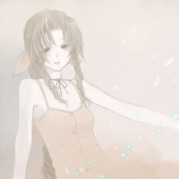 1990s_(style), 1girl, aerith_gainsborough, air-bird, bad_id, bad_pixiv_id, braid, brown_hair