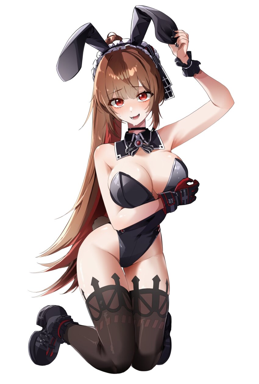 1girl, absurdres, adapted_costume, animal_ears, arm_under_breasts, arm_up, armpits, bare_arms