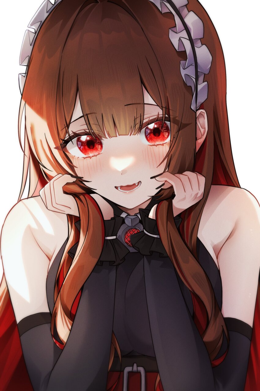 1girl, absurdres, bare_shoulders, black_dress, black_nails, black_survival, breasts, brown_hair