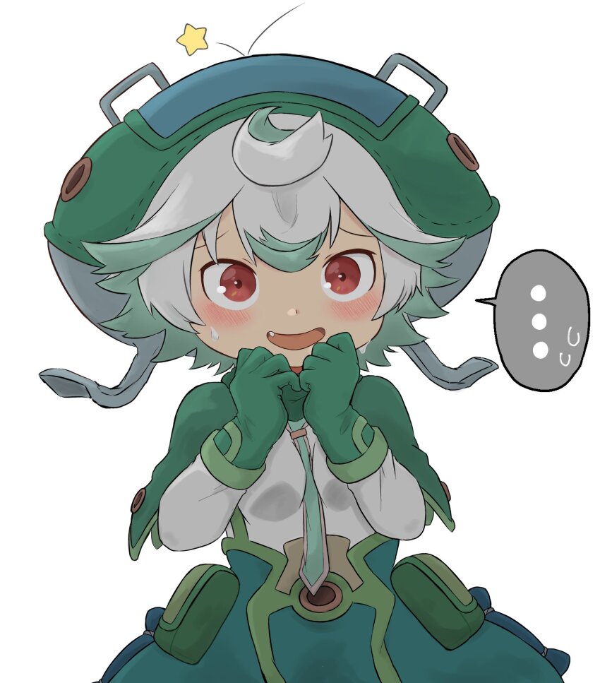 ..., 1girl, blush, breasts, coat, curly_hair, fang, gloves