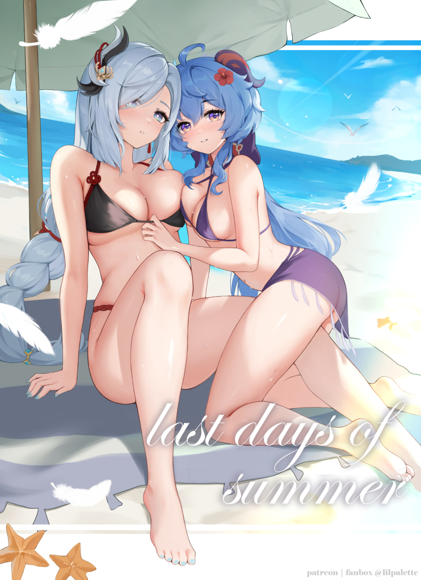 2girls, ahoge, alternate_costume, artist_name, ass, asymmetrical_docking, bare_legs, bare_shoulders