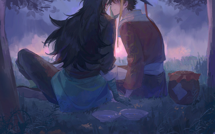 2boys, absurdres, bandaged_arm, bandaged_hand, bandages, black_hair, black_jacket, black_pants