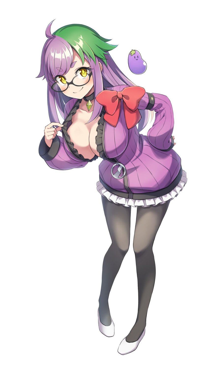 1girl, ahoge, awokani, black_collar, black_pantyhose, breasts, cleavage, collar