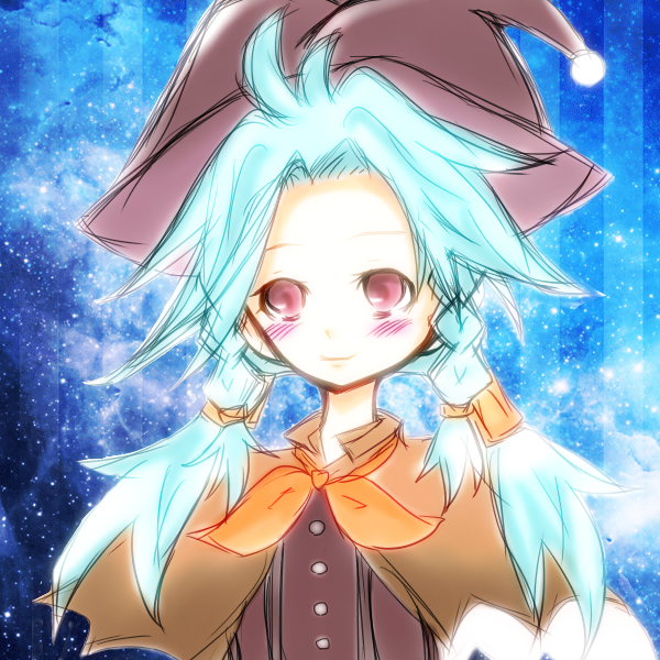 blue_hair, hat, marion_(rune_factory), pink_eyes, rune_factory, rune_factory_3, witch, witch_hat