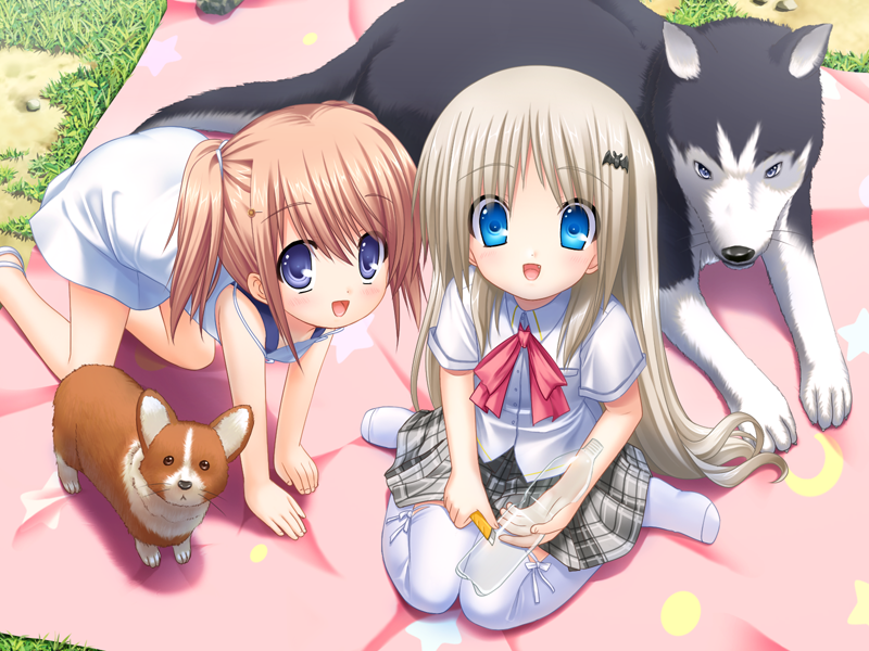 2girls, :d, all_fours, aqua_eyes, arizuki_shiina, bat_hair_ornament, blue_eyes, bottle