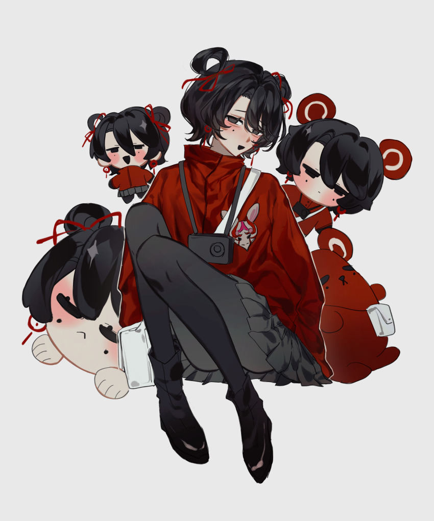 1girl, absurdres, animal_ears, animalization, bag, black_eyes, black_gloves, black_hair