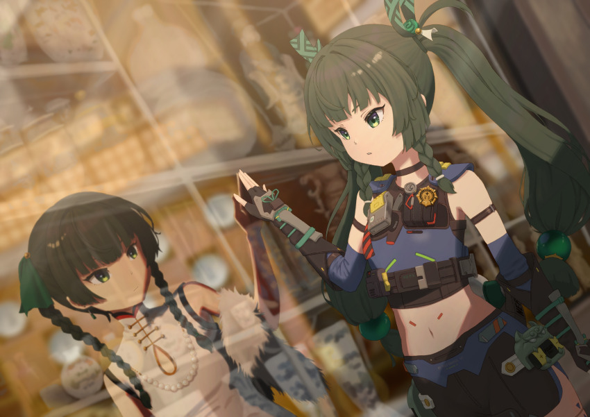 1girl, absurdres, android, arm_at_side, battery, black_choker, black_gloves, black_shorts