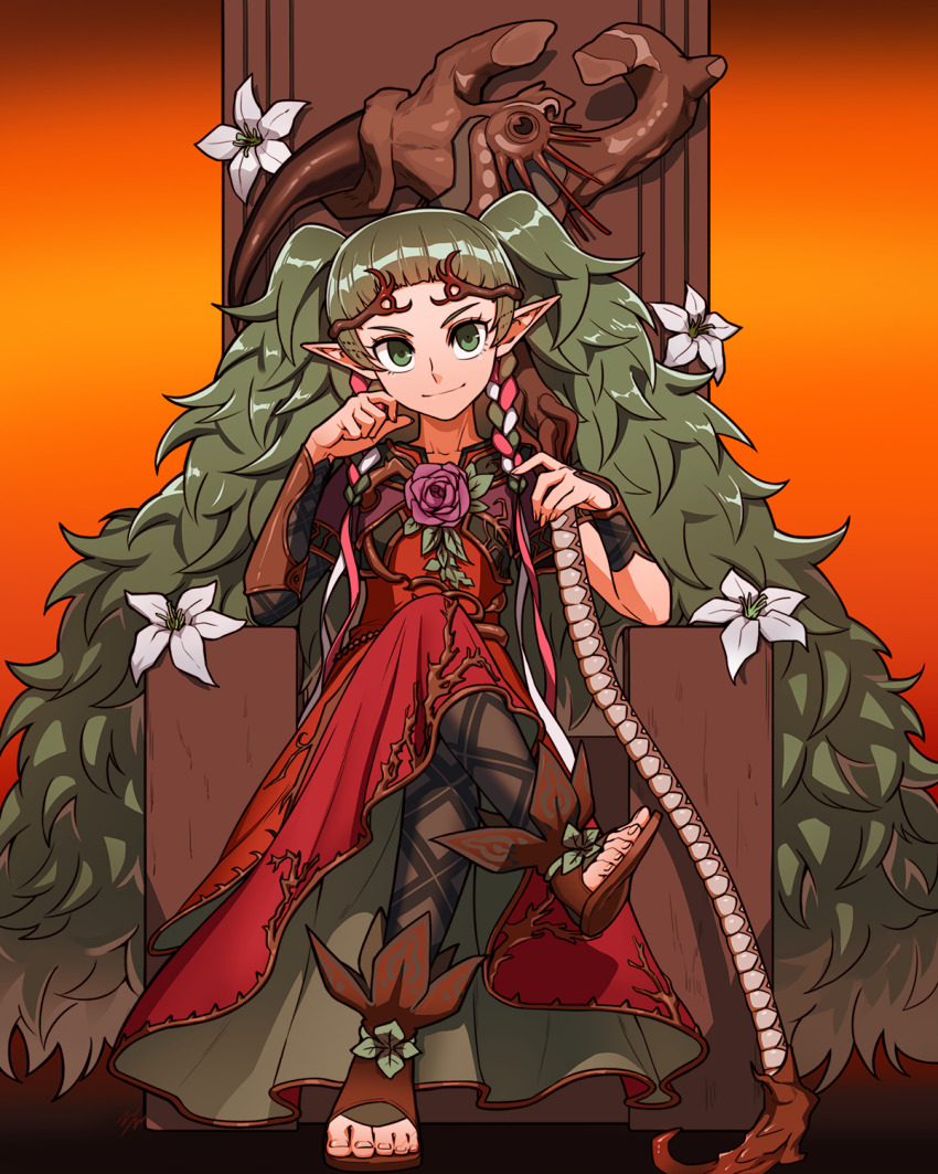 1girl, braid, commission, commissioner_upload, cosplay, costume_switch, crossed_legs, diadem