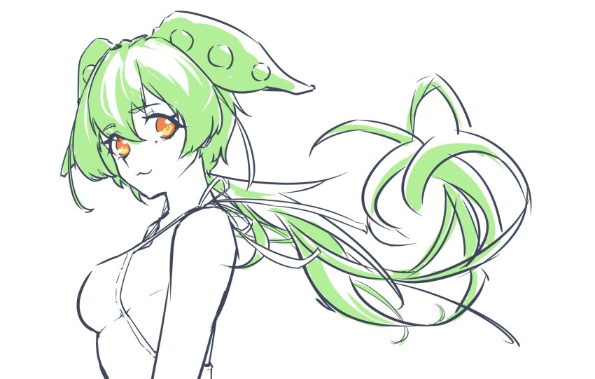 1girl, :3, breasts, eyebrows_hidden_by_hair, from_side, green_hair, highres, long_hair