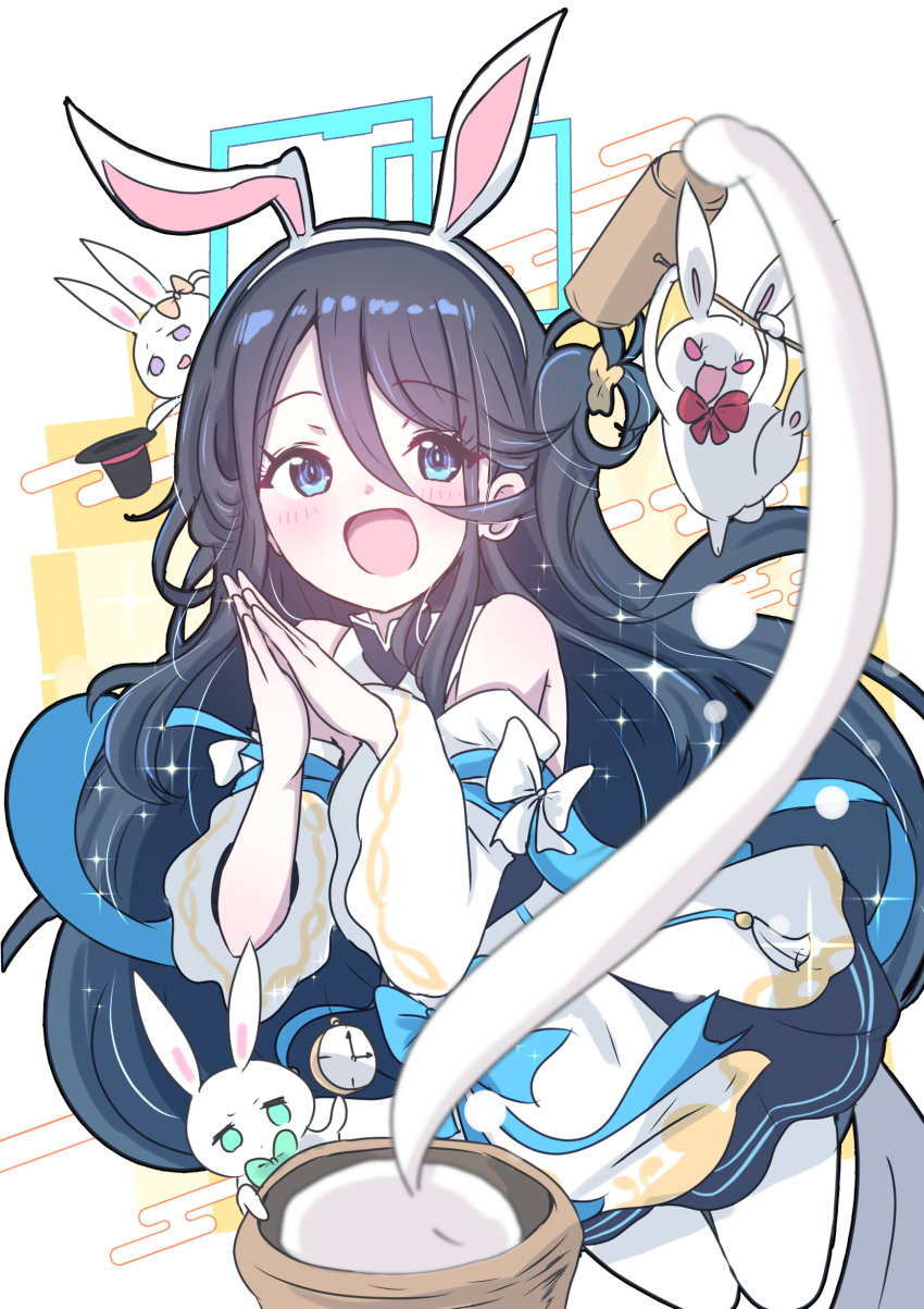 1girl, :d, absurdres, animal_ear_hairband, animal_ears, aris_(blue_archive), aris_(moon_rabbit)_(blue_archive), bare_shoulders