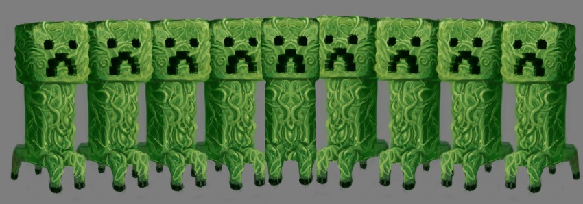 creeper, funamori, green_theme, grey_background, highres, minecraft, monochrome, no_humans