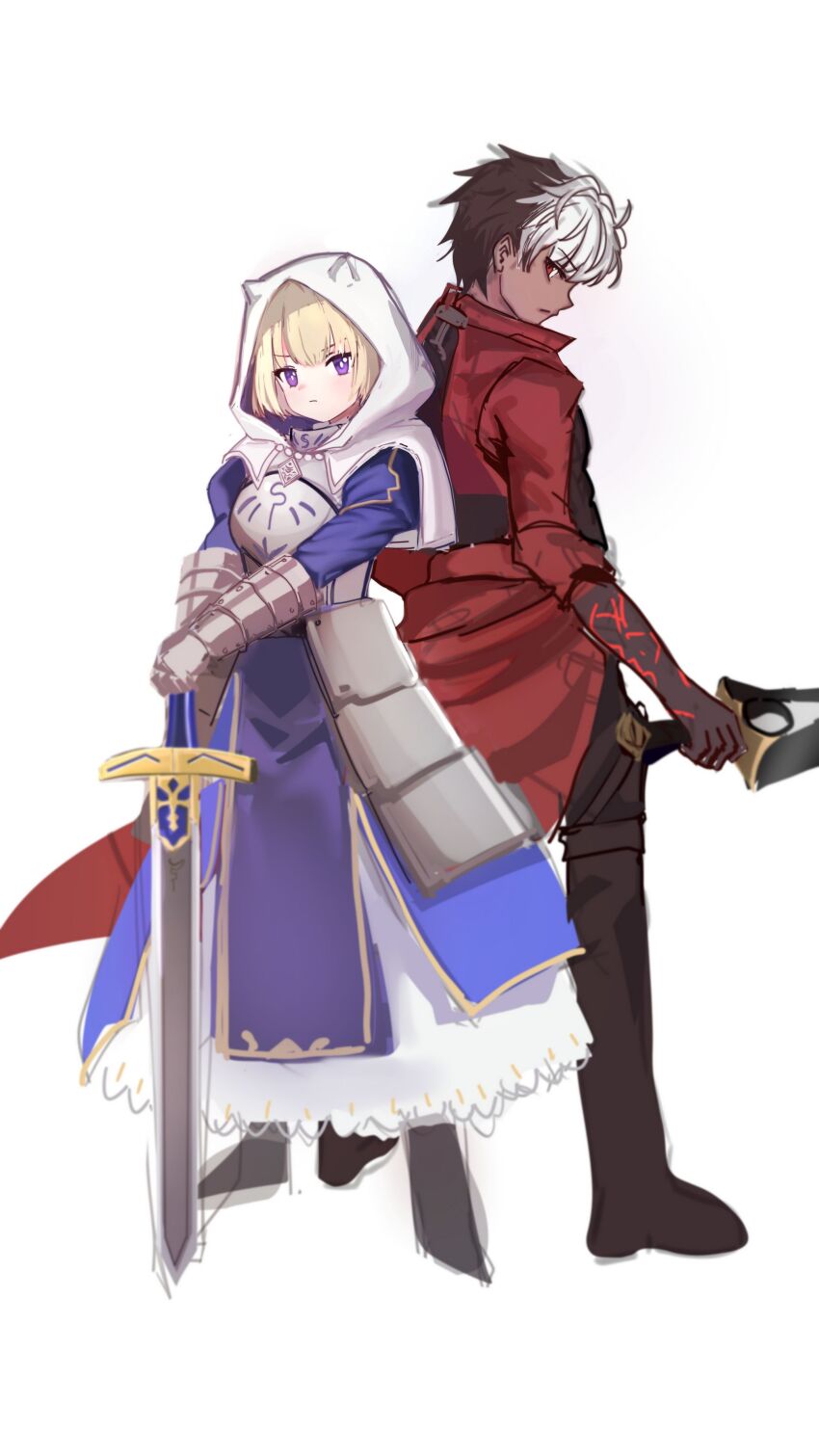 1boy, 1girl, absurdres, adbo, alternate_eye_color, archer_(fate), archer_(fate)_(cosplay), armor