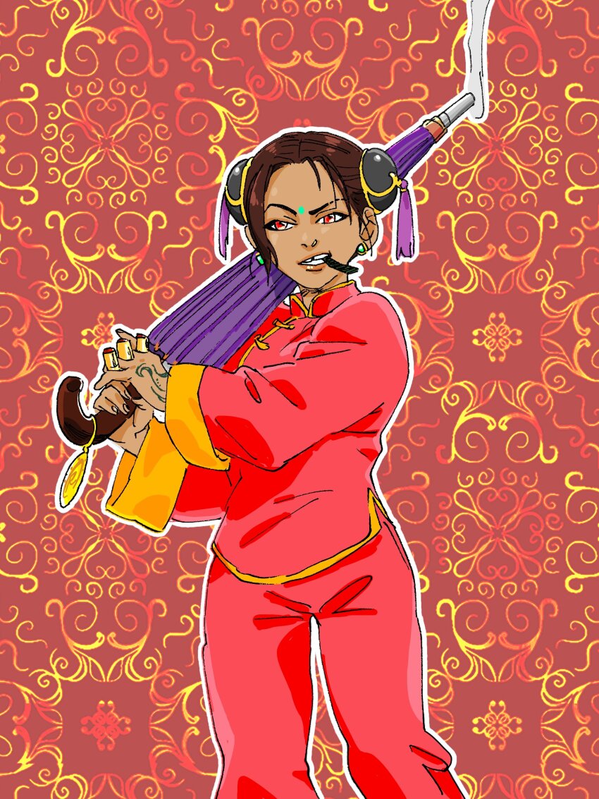 1girl, absurdres, ammunition, animification, apex_legends, brown_hair, chouson, cosplay