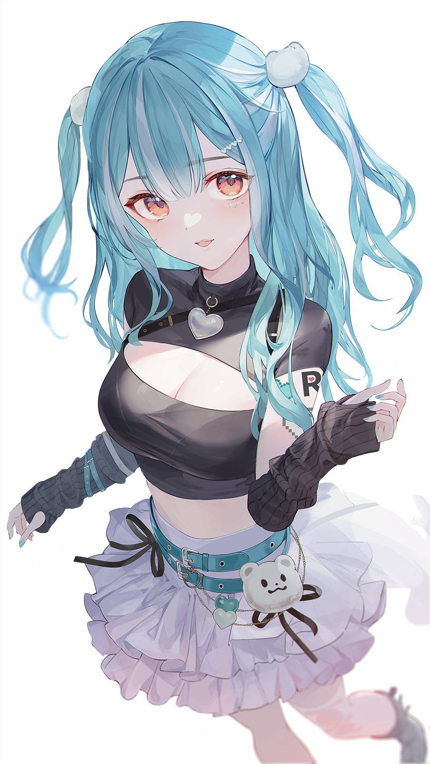 1girl, arm_tattoo, arm_warmers, belt, black_arm_warmers, black_boots, black_shirt, blue_belt