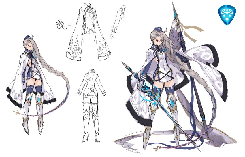 1girl, absurdly_long_hair, absurdres, ahoge, ancient_killers_(phantom_of_the_kill), blue_fire, blue_socks, boots