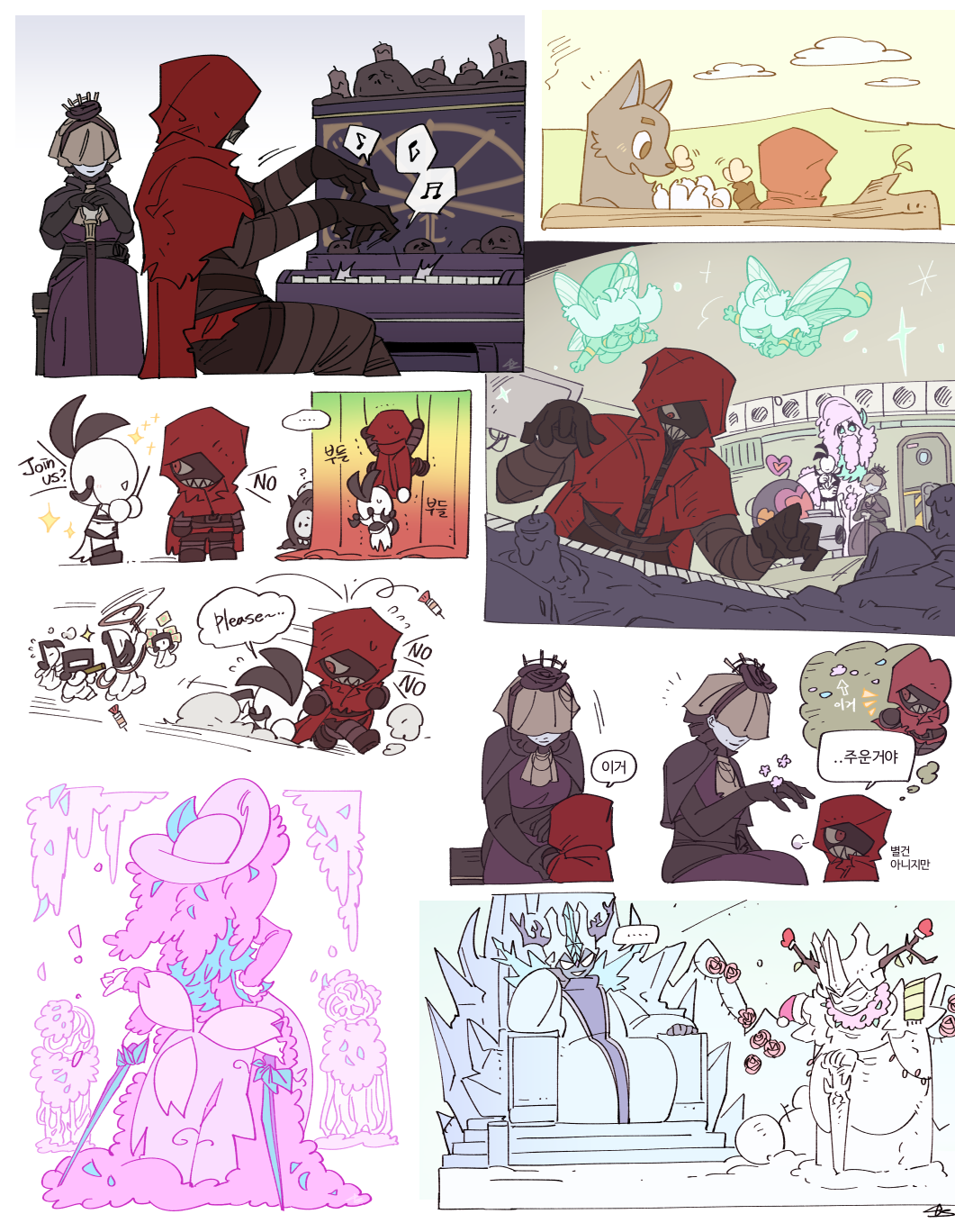 4girls, 5others, alriune, ascot, big_and_will_be_bad_wolf, black_cape, black_gloves, cape