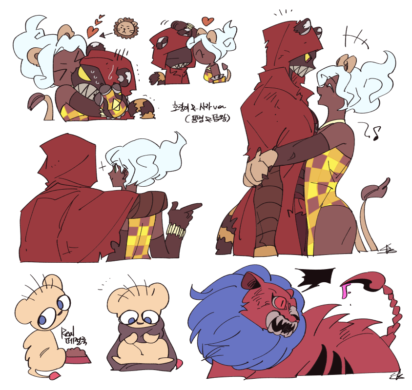 >_<, 2girls, :3, animal_ears, cape, chimera, closed_eyes, colored_sclera