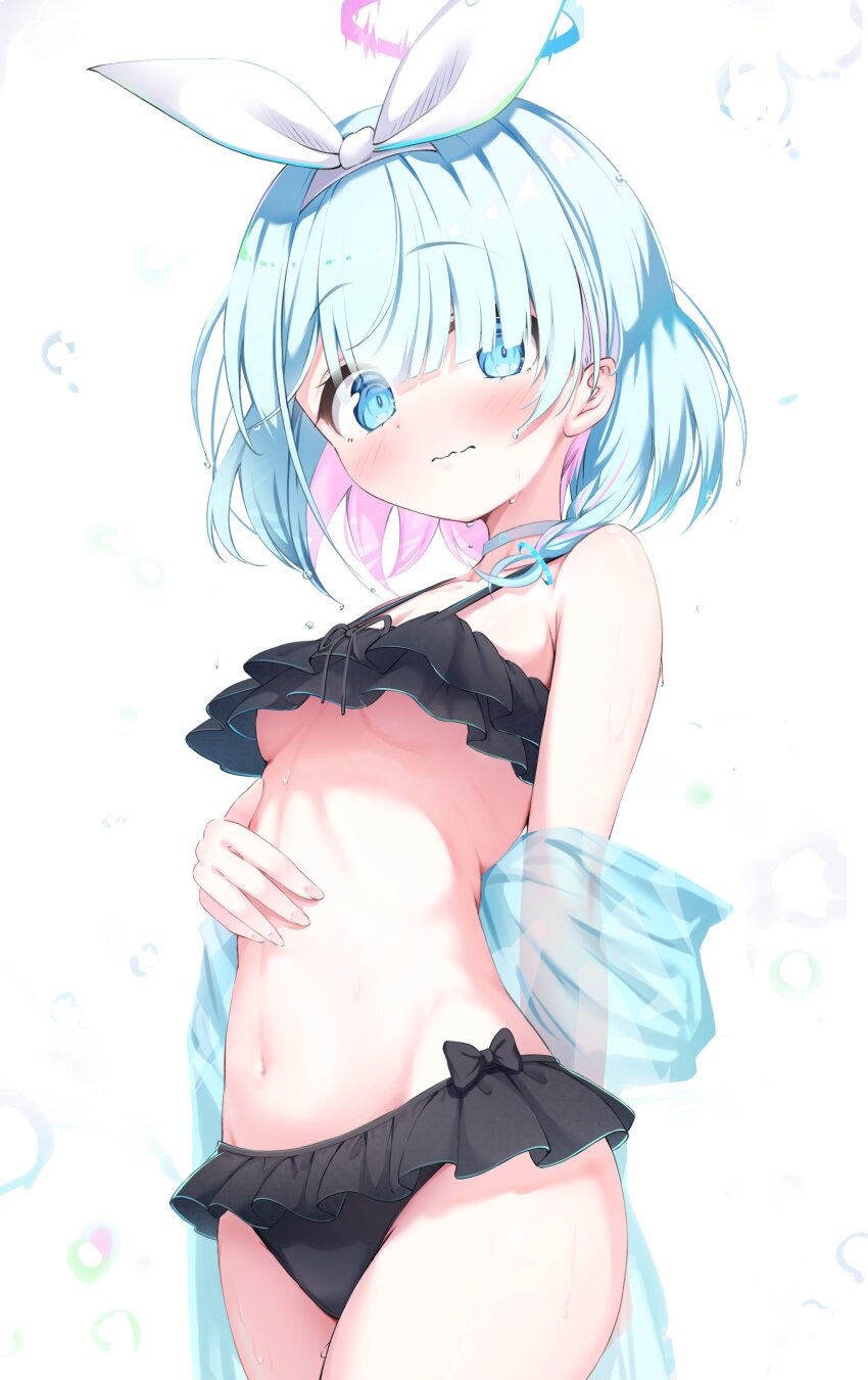 absurdres, arona_(blue_archive), bikini, black_bikini, blue_archive, blue_eyes, blue_hair, blue_halo