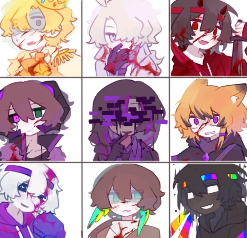 6+boys, ahoge, androgynous, animal_ears, ascot, ashswag, bird_boy, bird_wings