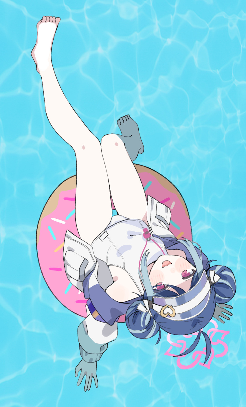 1girl, absurdres, antenna_hair, blue_archive, blue_hair, daredattakke, double_bun, donut_innertube