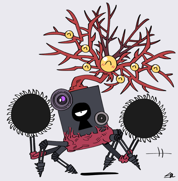 ^_^, blush, camera, circular_saw, closed_eyes, force_(4sk_force), happy, keyhole