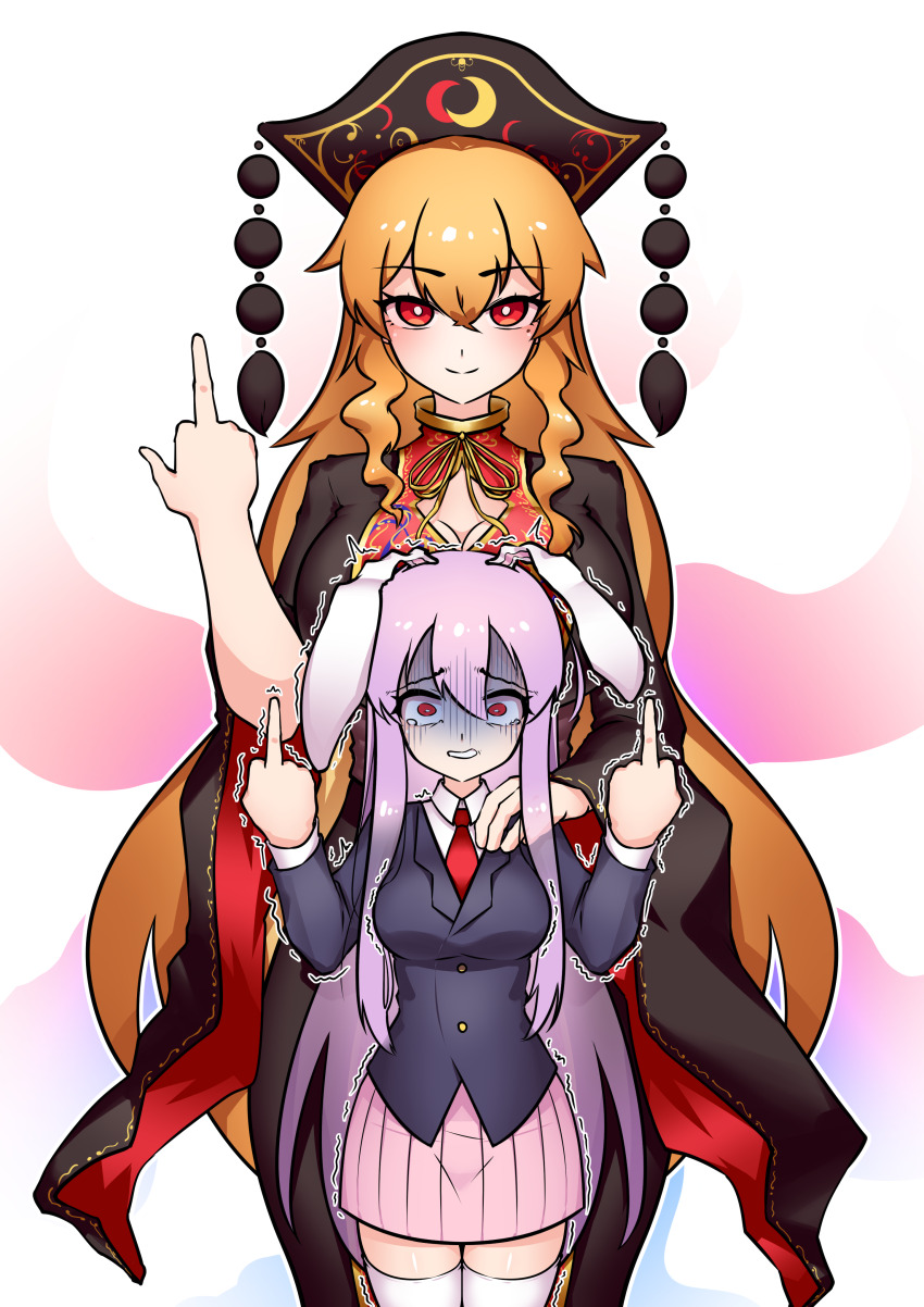 2girls, absurdres, animal_ears, black_dress, black_hat, black_jacket, breasts, buttons