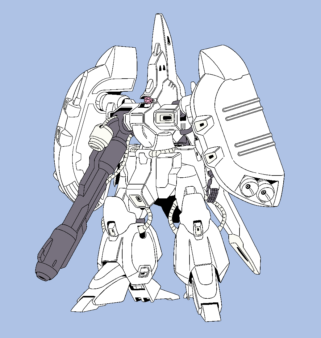beam_cannon, cable, commentary, derivative_work, english_commentary, gaza-g, gundam, gyoubu_ippei, ink_(medium), lineart, machinery, magazine_scan, mecha, mecha_focus, mobile_suit, moon_gundam, neo_zeon, no_humans, official_art, one-eyed, photoshop_(medium), promotional_art, robot, scan, science_fiction, scope, sketch, solo, thrusters, traditional_media, user_eamy8872